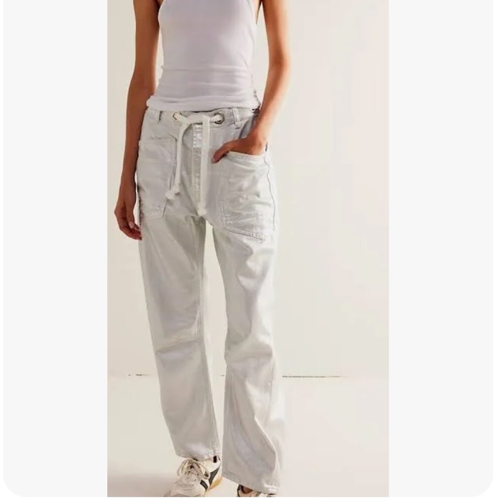Free People Cream Flare & Wide Leg Jeans